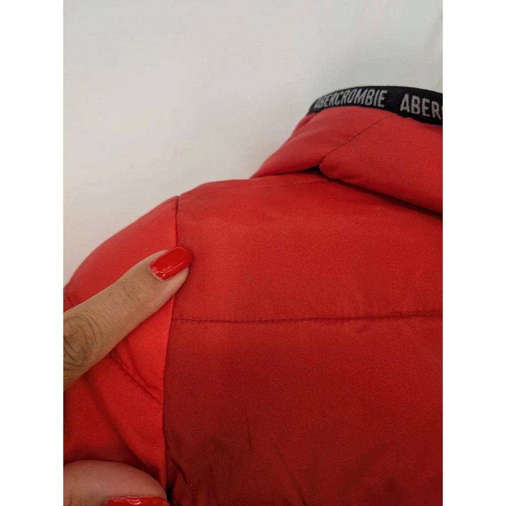Abercrombie Kids 9/10 Red Ombre Puffer Hooded Jacket Faux Lined Full Zip Outdoor